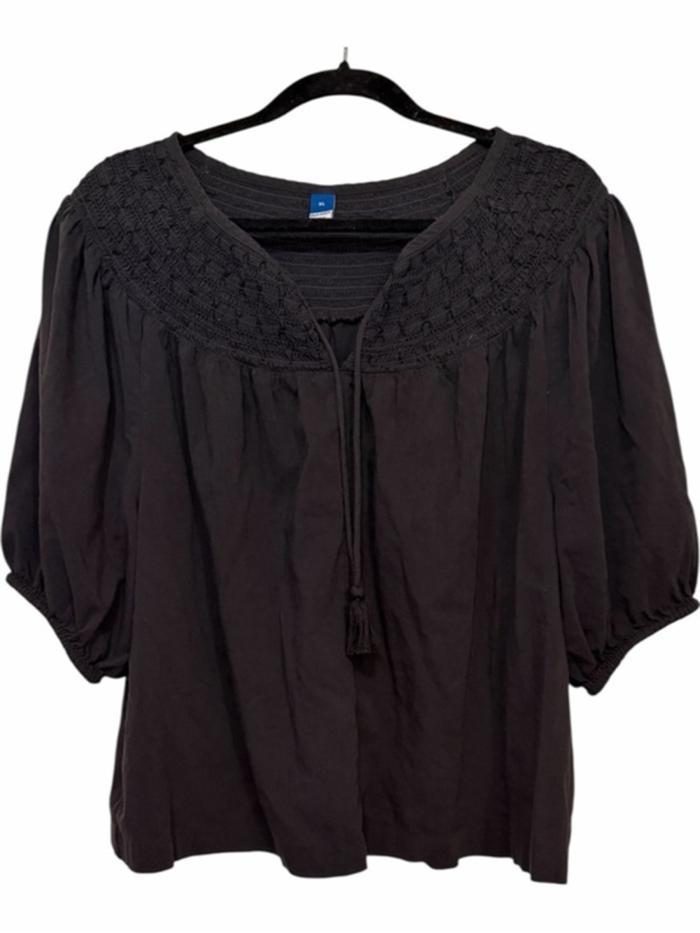 Old Navy Black Smocked Yoke Peasant Boho Top